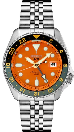 Seiko 5 Sports SKX Sports Style GMT – Orange Dial, 42.5mm, Automatic GMT – SSK005 Seiko SSK005 5 Sports SKX Sports Style GMT watch, orange dial with a metalized bi-color GMT bezel