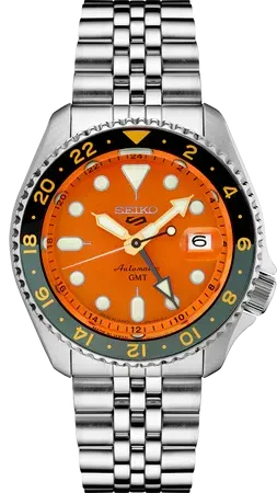 Seiko 5 Sports SKX Sports Style GMT – Orange Dial, 42.5mm, Automatic GMT – SSK005 Seiko SSK005 5 Sports SKX Sports Style GMT watch, orange dial with a metalized bi-color GMT bezel