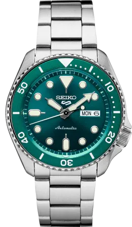 Seiko 5 Sports SKX Sports Style – Green Dial, 42.5mm, Automatic – SRPD61 Seiko SRPD61 5 Sports SKX Sports Style watch, green dial framed by a green rotating bezel
