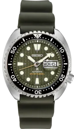 Seiko Prospex Automatic Diver – Khaki Green Dial, 45mm – SRPE05 - (Out of stock end October, 2026 - Preorder to be guaranteed shipment) Seiko SRPE05 Prospex Automatic Diver watch, khaki-green pressed-pattern dial and black ceramic bezel