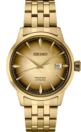 Seiko Presage Cocktail Time U.S. Special Creation “Half and Half” – Gold & Brown Dial, 40.5mm, Automatic – SRPK48 Seiko SRPK48 Presage Cocktail Time watch, gloss gold-and-brown radial-gradient dial evoking a fresh pour