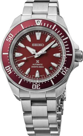 Seiko Prospex Automatic Diver – Deep Red Dial, 41.7mm – SRPL11 Seiko SRPL11 Prospex Automatic Diver watch, deep red dial with a matching red unidirectional bezel