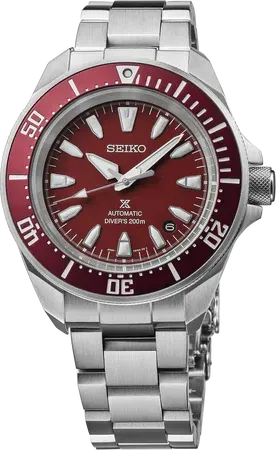 Seiko Prospex Automatic Diver – Deep Red Dial, 41.7mm – SRPL11 Seiko SRPL11 Prospex Automatic Diver watch, deep red dial with a matching red unidirectional bezel