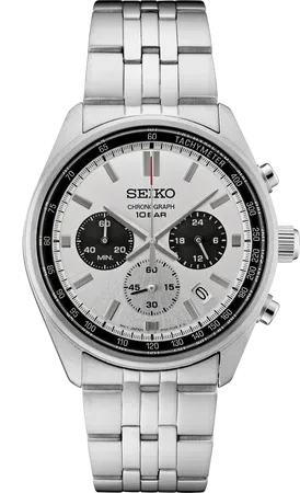 Seiko Essentials Chronograph – Silver (Panda) Dial, 41.5mm, Quartz Chronograph – SSB425 Seiko SSB425 Essentials Chronograph watch, silver dial with black motorsport-style subdials