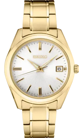 Seiko SUR314 Essentials Collection watch, clean white dial with date and LumiBrite hands