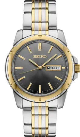 Seiko Essentials Collection Men's – Gray Sunray Dial, Quartz – SUR356 Seiko SUR356 Essentials Collection watch, gray sunray dial with gold accents and day/date