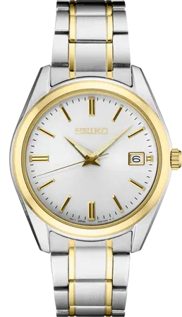 Seiko SUR312 Essentials Collection watch, clean white dial with date and LumiBrite hands