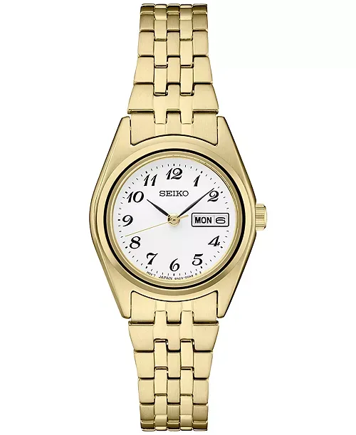 Seiko Essentials Collection Women's – White Dial, Quartz – SUR440 Seiko SUR440 Essentials Collection watch, white dial with Arabic numerals in a gold-tone case