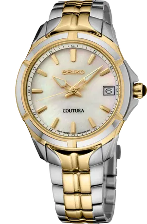 Seiko Coutura Collection Women's – White Mother-of-Pearl Dial, Quartz – SUR586 Seiko SUR586 Coutura Collection watch, white mother-of-pearl dial with gold applied indices