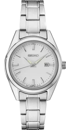 Seiko SUR633 Essentials Collection watch, silver sunray dial with date and LumiBrite hands