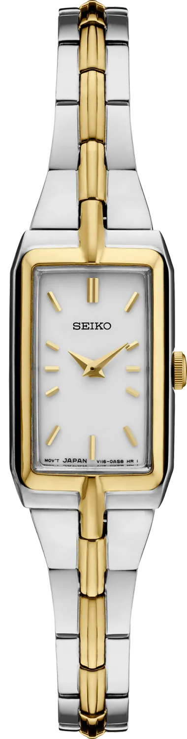 Seiko Essentials Collection Women's Square – White Dial, Quartz – SWR044 Seiko SWR044 Essentials Collection watch, white dial with gold accents in a jewelry-inspired case