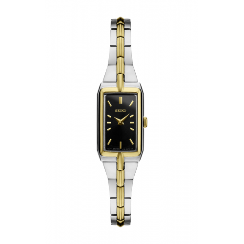 Seiko Essentials Collection Women's Square – Black Dial, Quartz – SWR046 Seiko SWR046 Essentials Collection watch, black dial with gold accents in a jewelry-inspired case