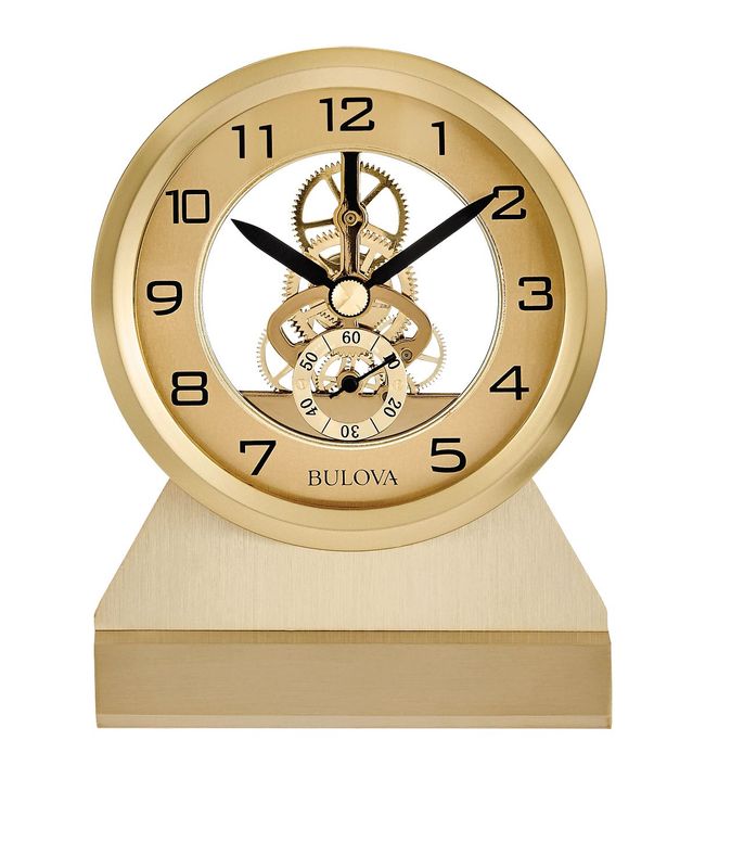 Bulova Golden Eye Skeleton Gear Desk Clock B1710 Bulova Golden Eye Skeleton Gear Desk Clock B1710