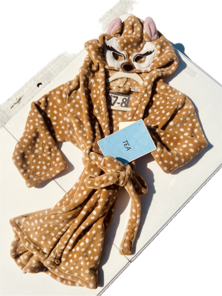 ​Flame Resistant Cotton On Kids Polkadot Fox Robe With A Hoodie