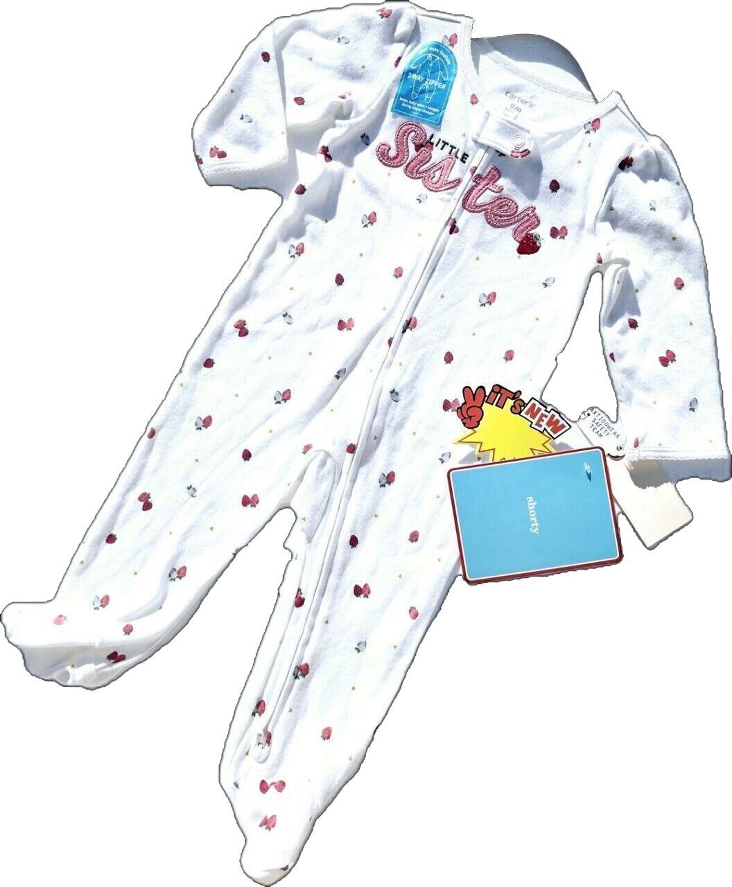 New Little Sister Strawberry Girls Onesie With New Easy Feature