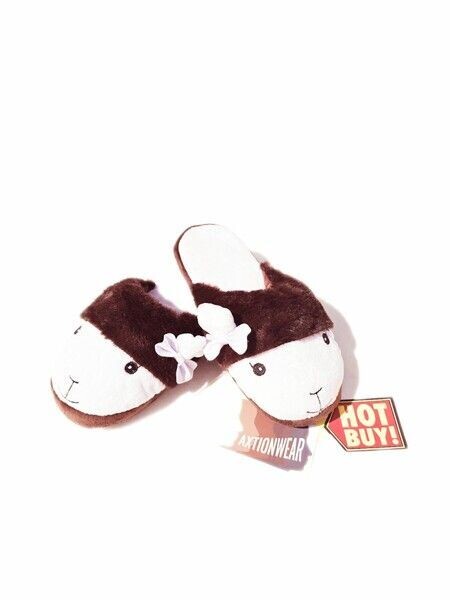 ​Girls Brown/white Animal Face House Shoes