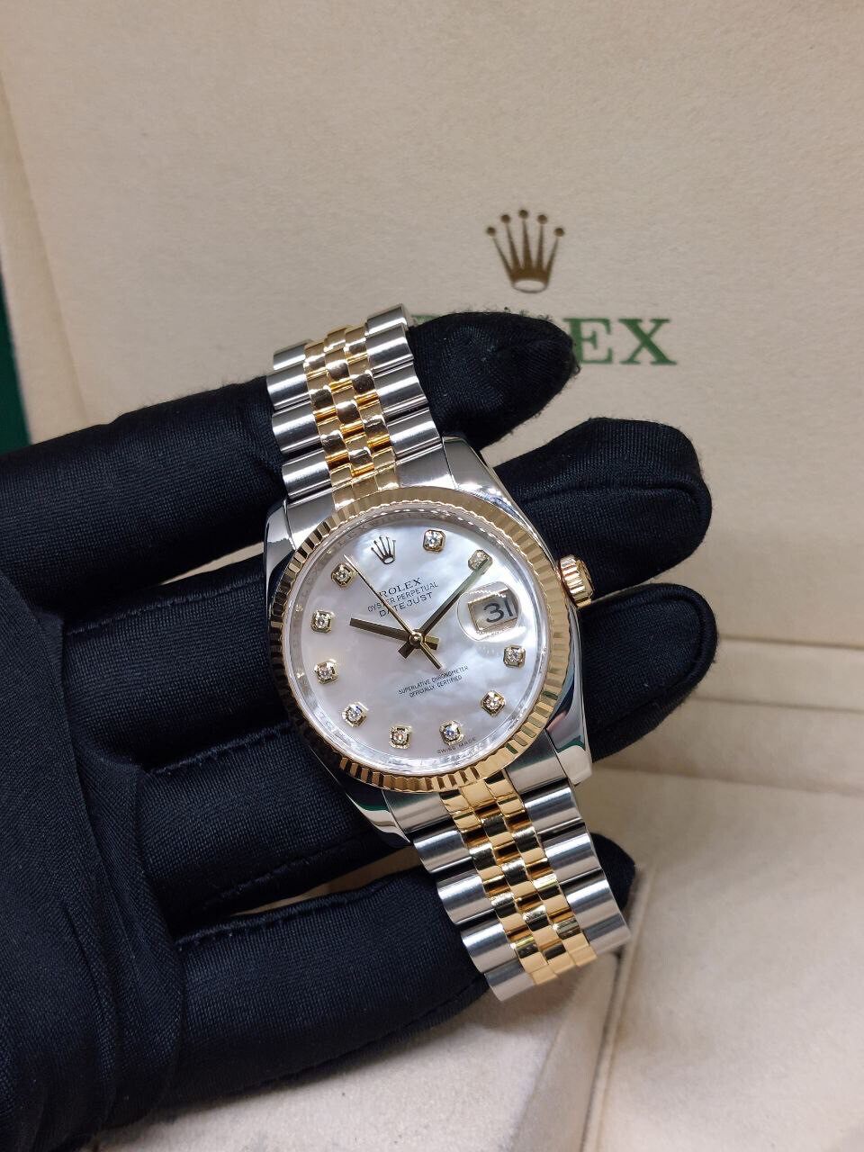 Rolex 36mm Oyster Perpetual 18K Half Yellow Gold MOP Big Diamonds Dial Datejust REF: 116233 (Box only-Z series)