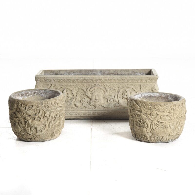 Decorative and ornate sandstone garden pots from Sweden