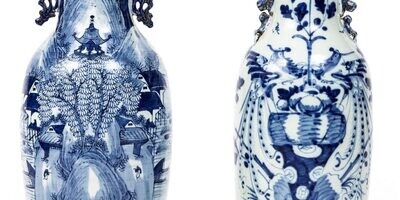 Chinesische Vasen von 1850 mit blau/weiß Unterlasurmalerei