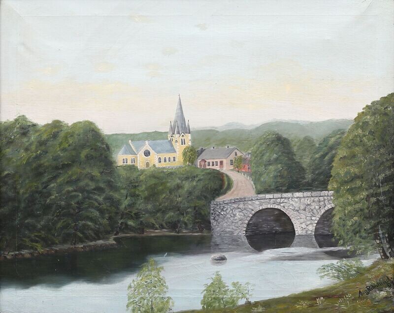 Oil painting "Church at the Bridge"