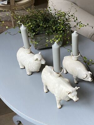 Tierischer Kerzenhalter aus Metall - Kuh, Schwein oder Schaf