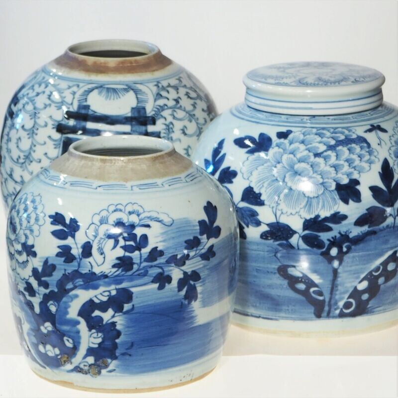 Chinesische Ingwertöpfe in blau/weiß