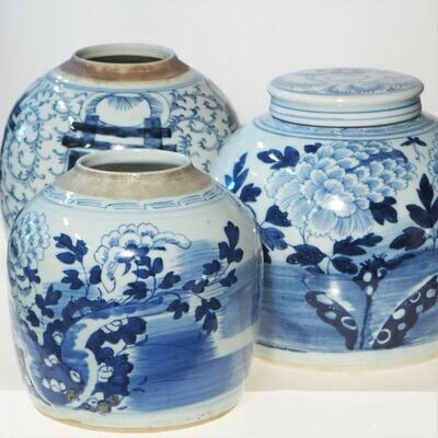 Chinesische Ingwertöpfe in blau/weiß