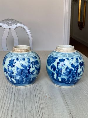 Chinatöpfe mit Figurenszene um 1860