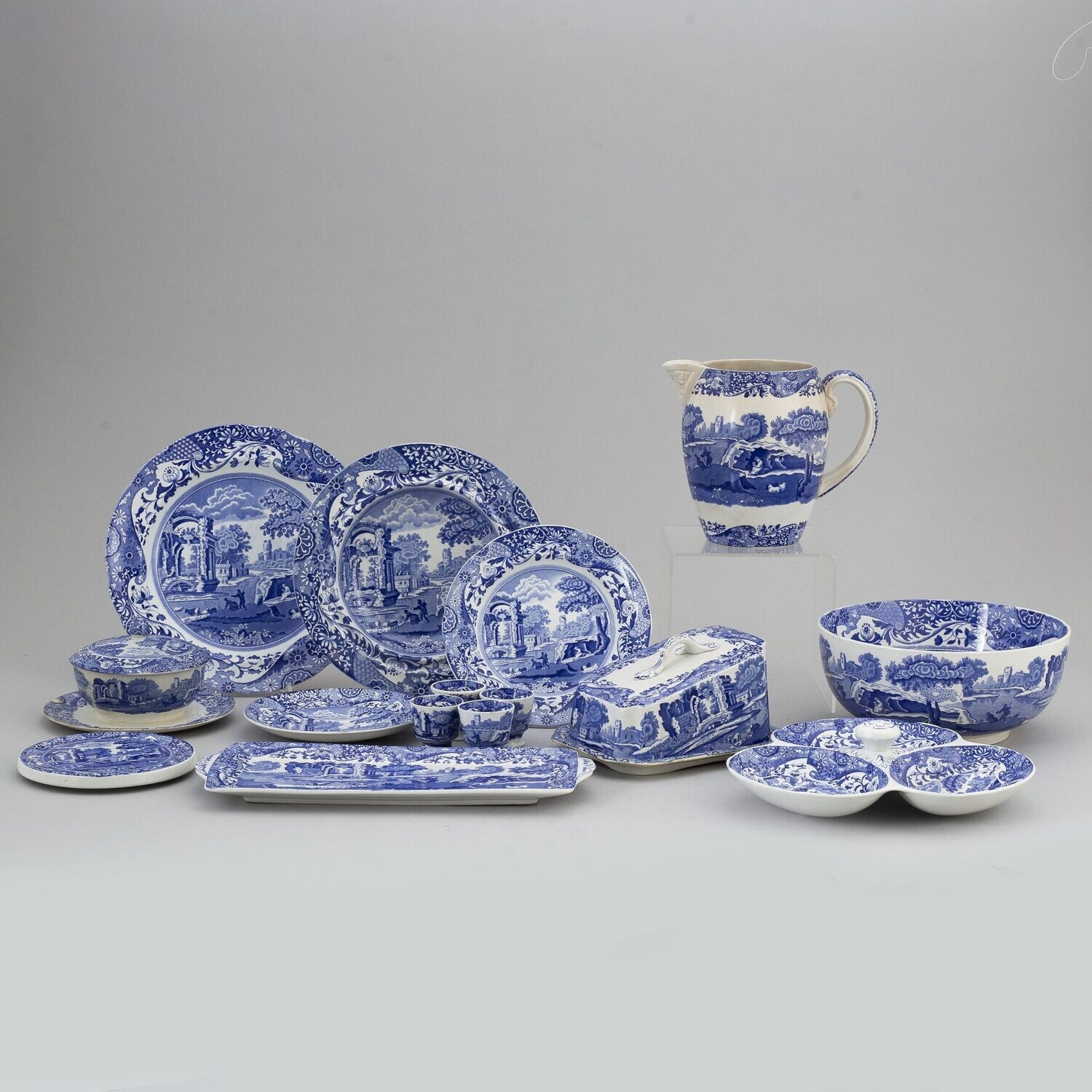57 pieces of an English table service in blue and white 57 pieces of an English table service in blue and white