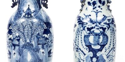Chinesische Vasen von 1850 mit blau/weiß Unterlasurmalerei Chinesische Vasen von 1850 mit blau/weiß Unterlasurmalerei