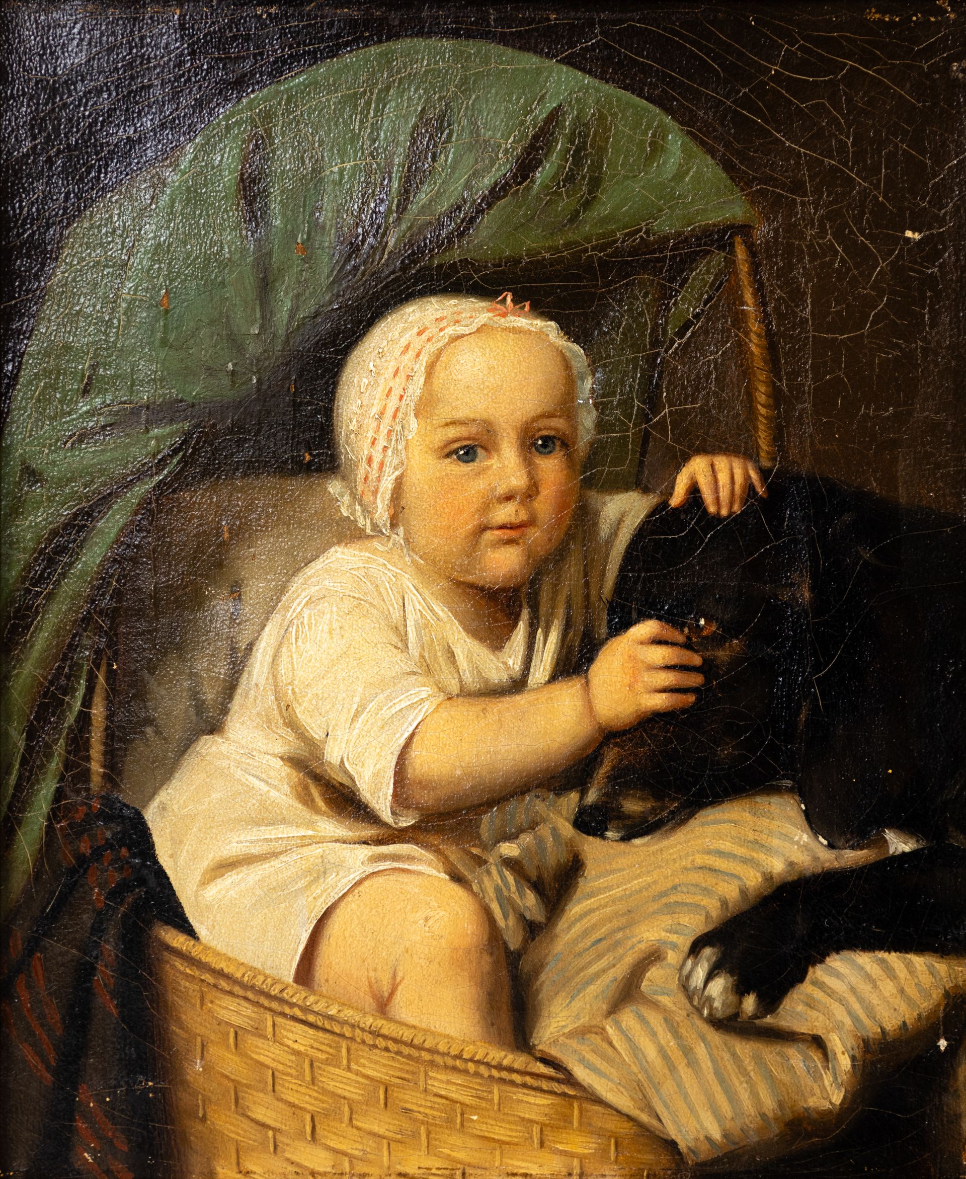 Ölgemälde - Baby mit Hund von 1852