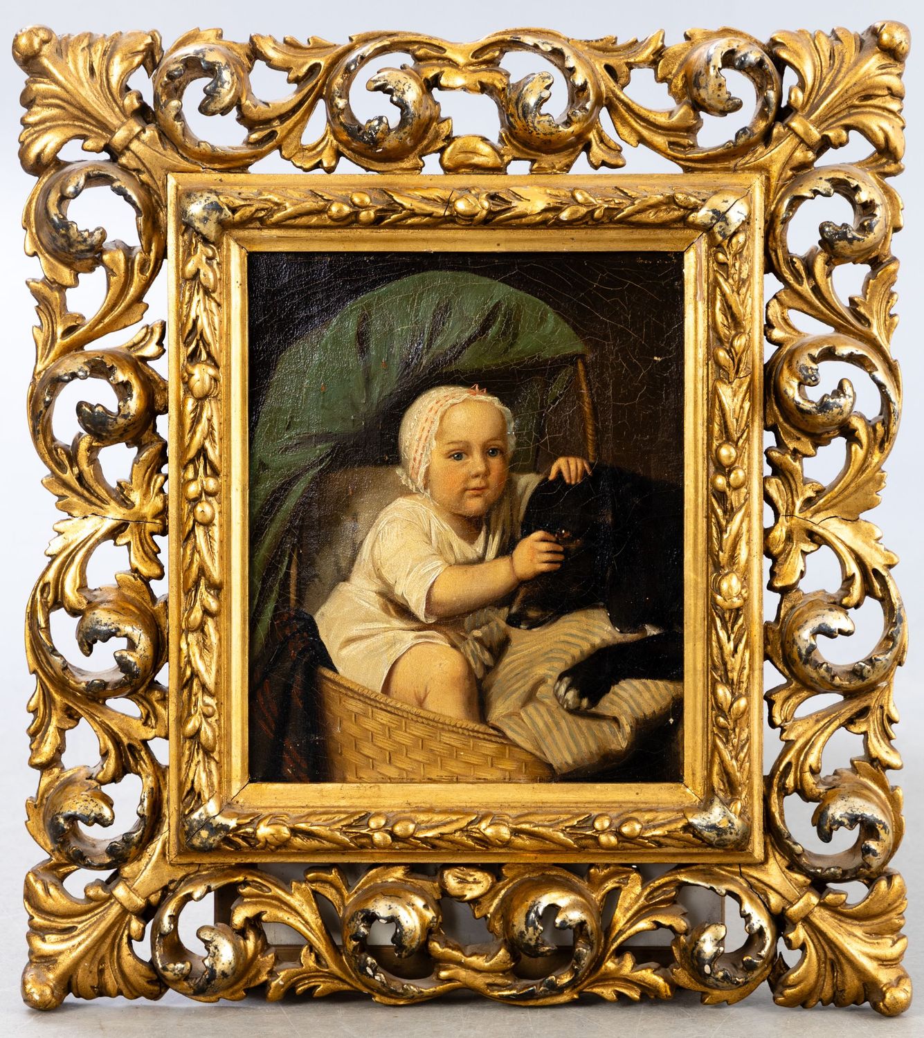 Ölgemälde - Baby mit Hund von 1852