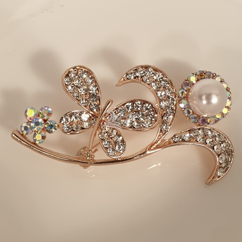 Hijab Brooch Branch with crystals  - Golden