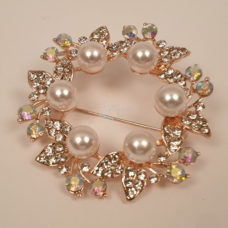 Hijab Brooch Round with Pearls - Golden