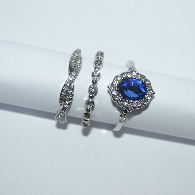 Ring -  Silver with Blue Stud (Trio Set)