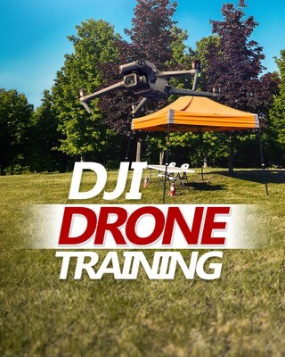 Drone flight training session at AlteX droneHUB near Toronto with instructor guiding student using DJI drone