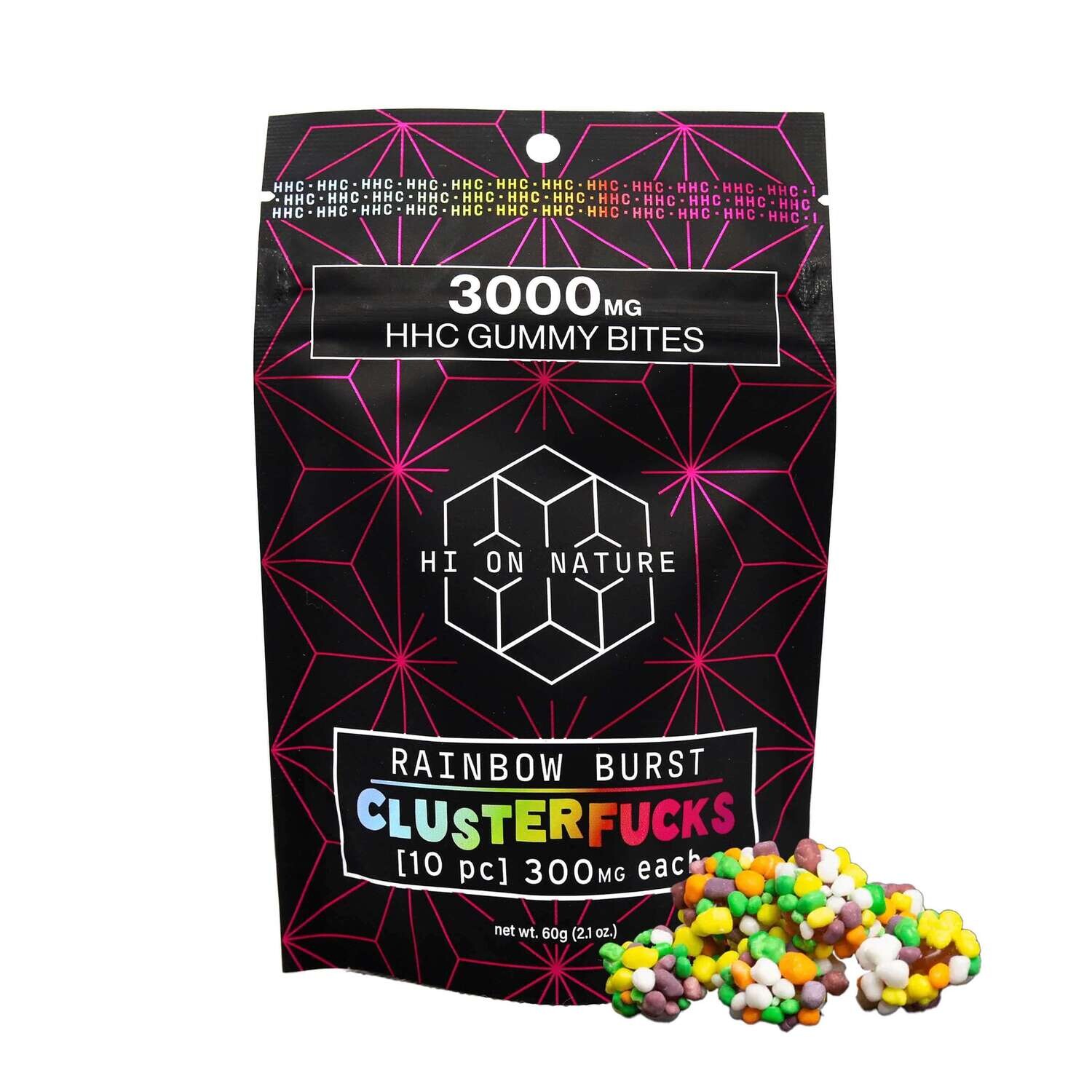 Hi On Nature HHC Cluster Fucks Gummies | 10 Pack | 3000mg | Rainbow Burst