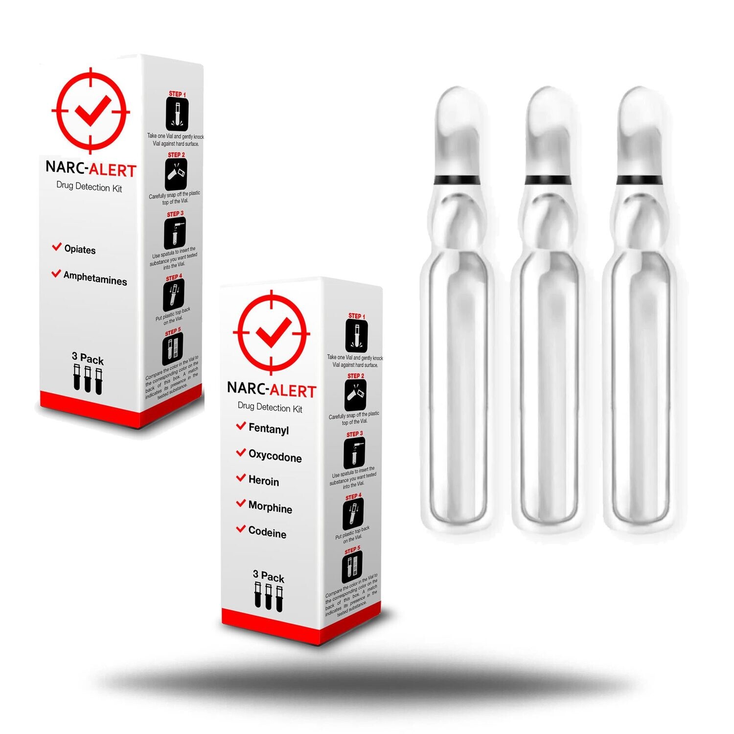 Narc Alert Drug Detection Kit | 3 Pack | Fentanyl/ Oxy/ Heroin/ Morph/ Codeine