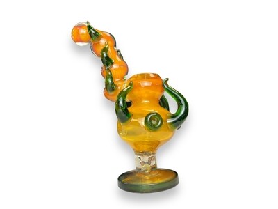 Gold Fumed 9 Horned Bubbler With Triple Ring | 9 inch