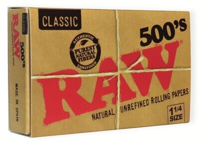 RAW Classic 500's Natural Unrefined Rolling Papers | 1 1/4 Size