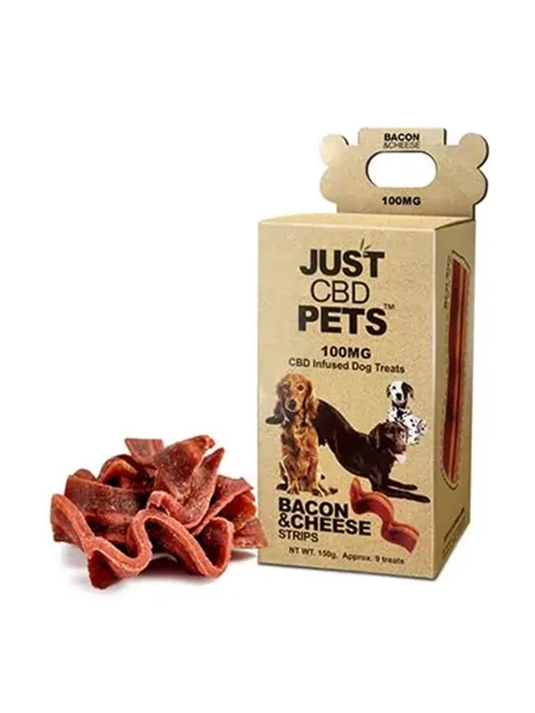 ​Just CBD Pets Infused Dog Treats | 100mg CBD | Bacon &amp; Cheese Strips