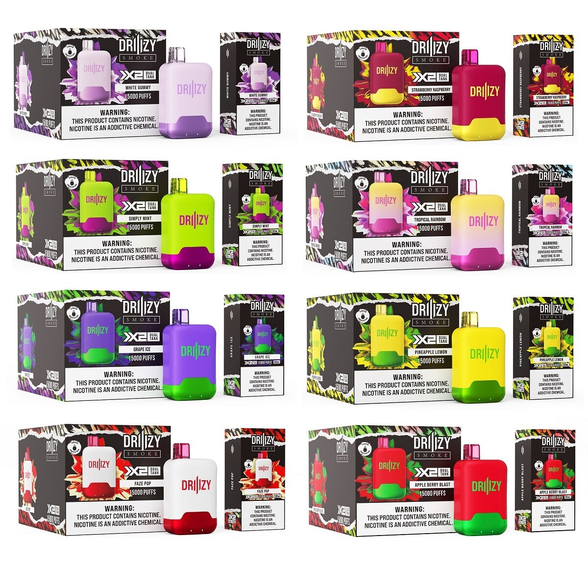 DRIIIZY Smoke X2 Dual Tank Rechargeable Disposable | 15000 Puffs | 5% Nicotine, Choose A Flavor: Apple Berry Blast