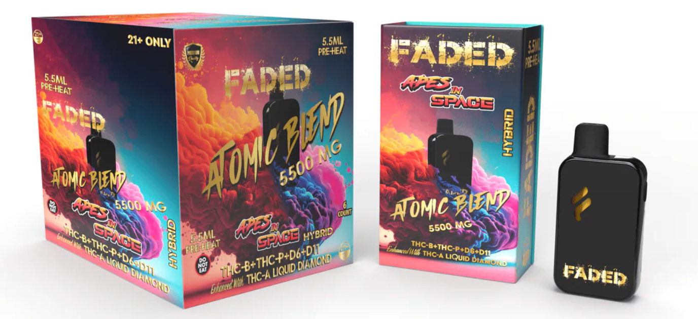 Faded - Apes in Space - THC-B+THC-P+D6+D11 Enhanced w/THC-A Liquid Diamond Rechargeable Disposable -5.5 Grams