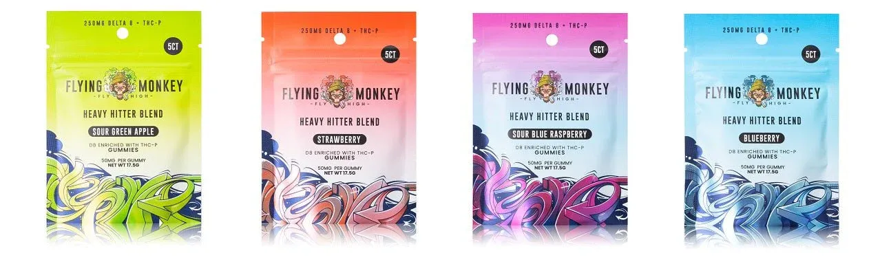 Flying Monkey Heavy Hitter Blend Gummies | D8 Enriched with THCP | 50mg per Gummy 5 Ct