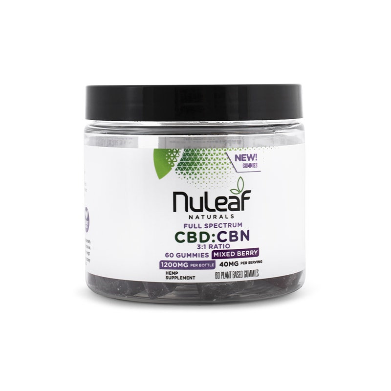NuLeaf Naturals Full Spectrum CBD+CBN (3:1 Ratio) Gummies | Mixed Berry | 1200mg per Bottle