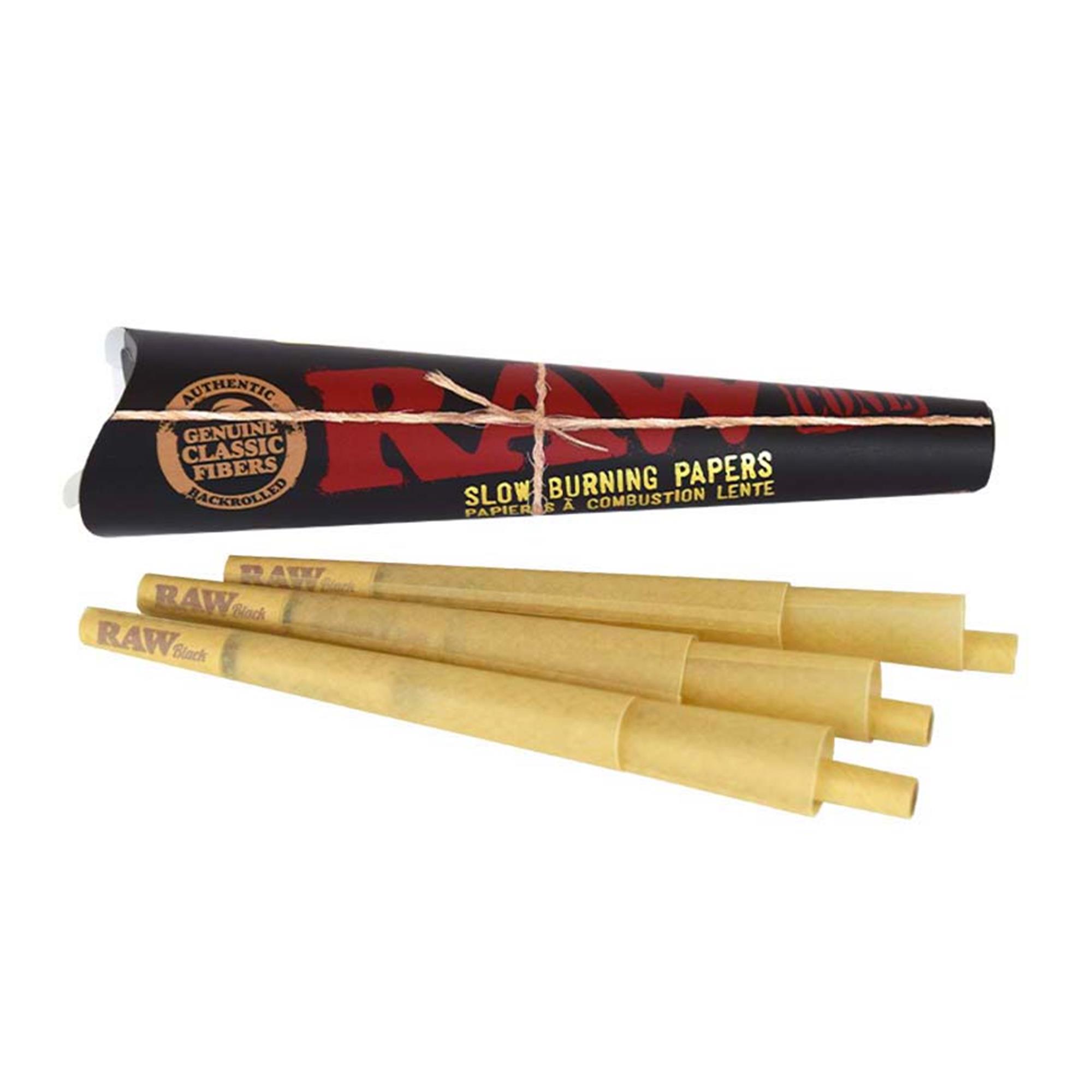 RAW Black Slow-Burning Cone Papers | King Size