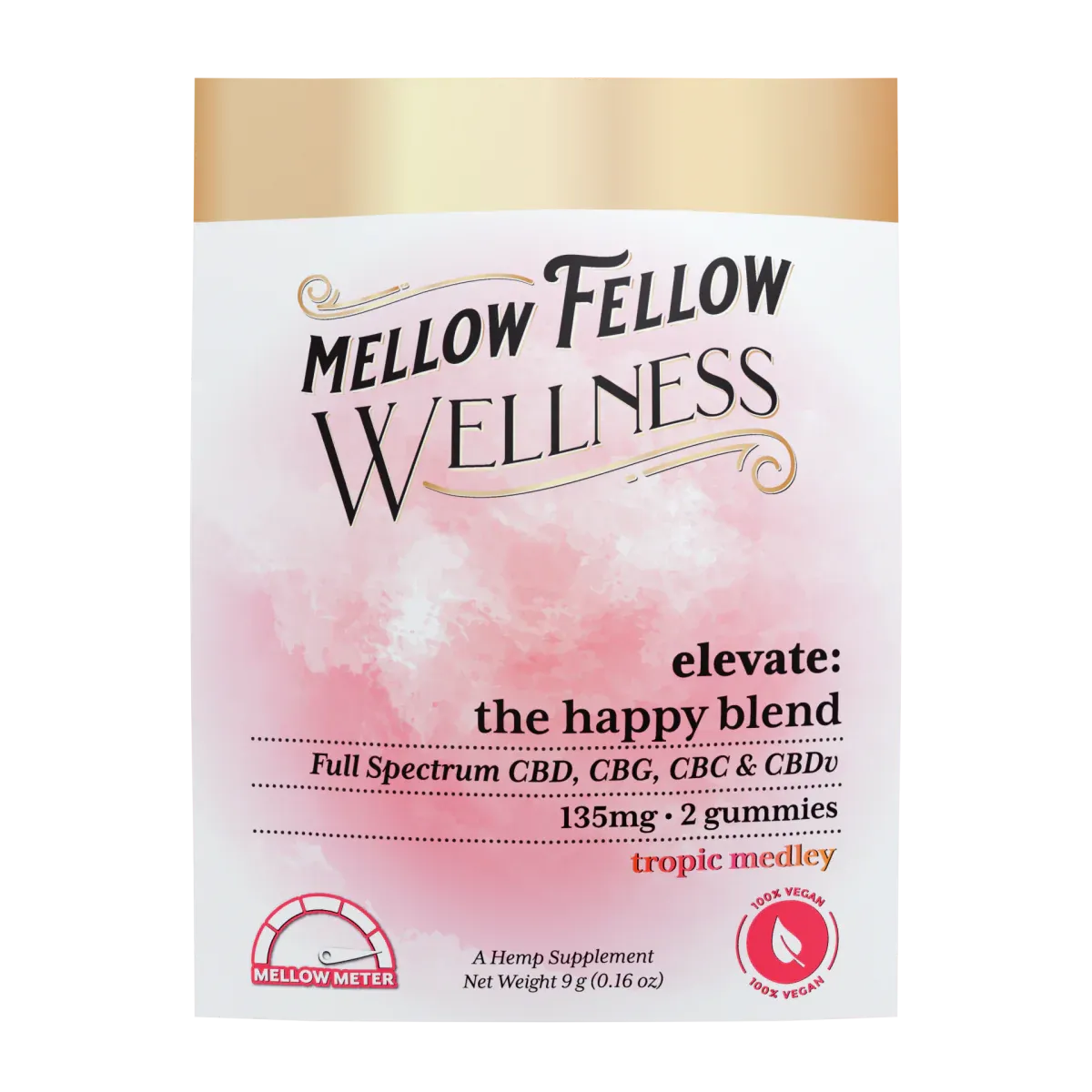 Mellow Fellow Wellness Elevate: The Happy Blend Full Spectrum CBD, CBG, CBC, &amp; CBDv | 135mg 2 Gummies | Tropic Medley