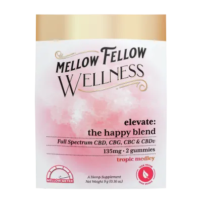 Mellow Fellow Wellness Elevate: The Happy Blend Full Spectrum CBD, CBG, CBC, &amp; CBDv | 135mg 2 Gummies | Tropic Medley