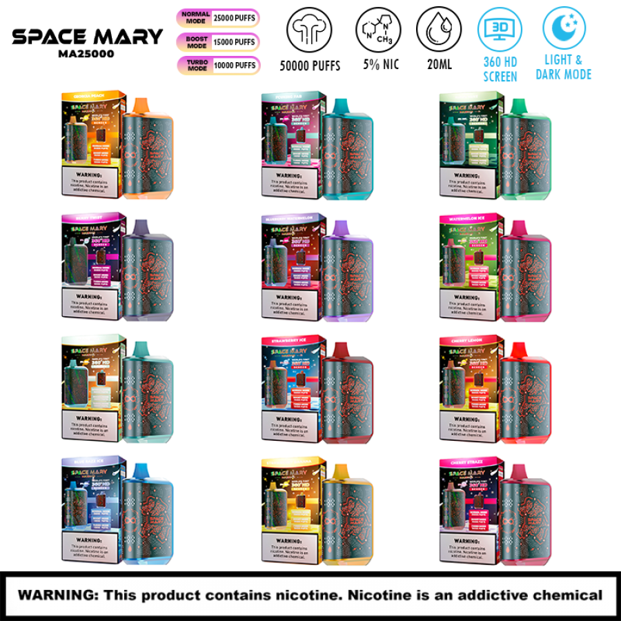 Space Mary 25k Disposable Vape | 5% Nicotine | World 1st 360 HD Screen — Berry Twist