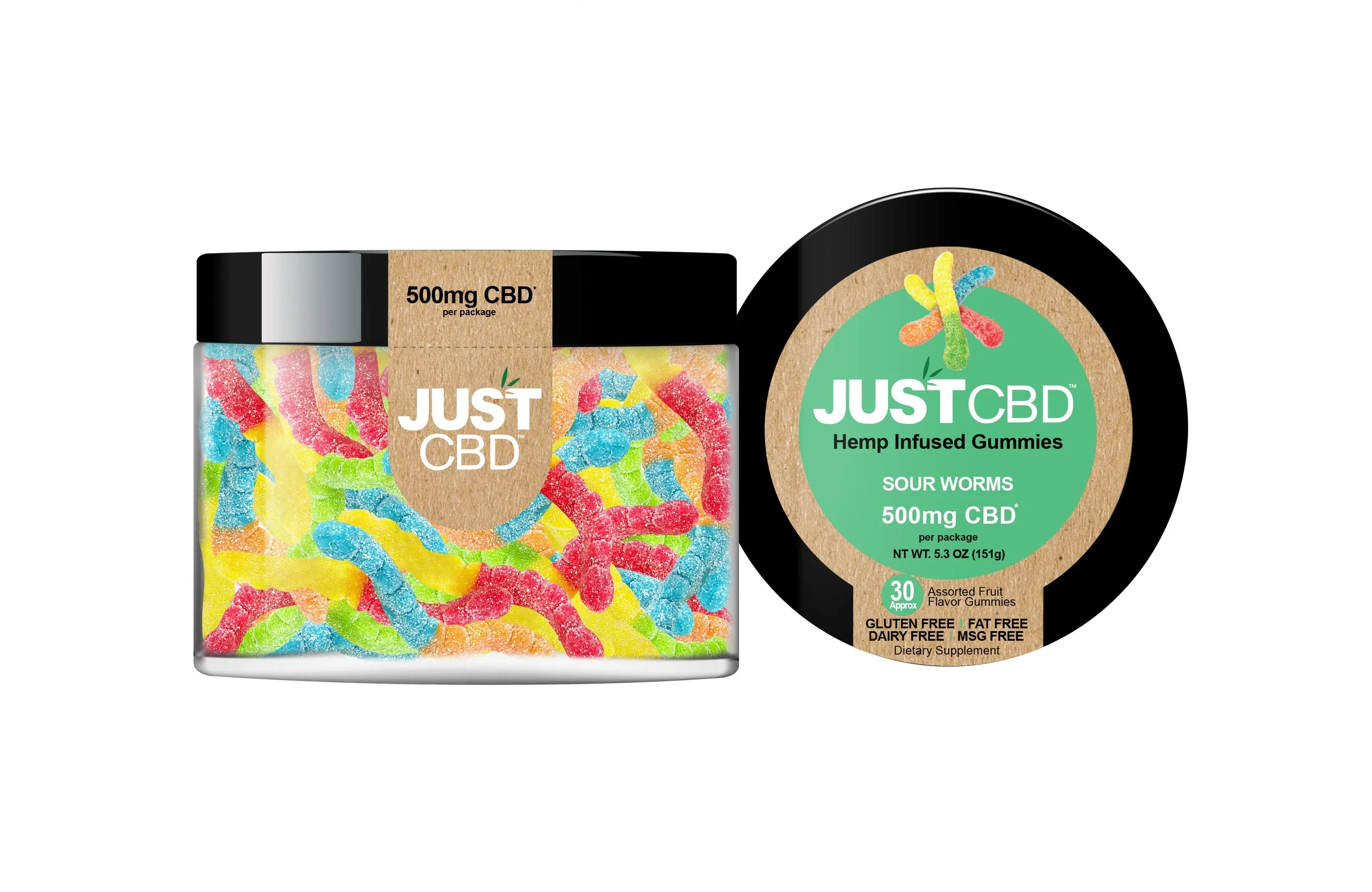 Just CBD Hemp Infused Sour Worms Gummies | 500mg CBD — Gummy Worms